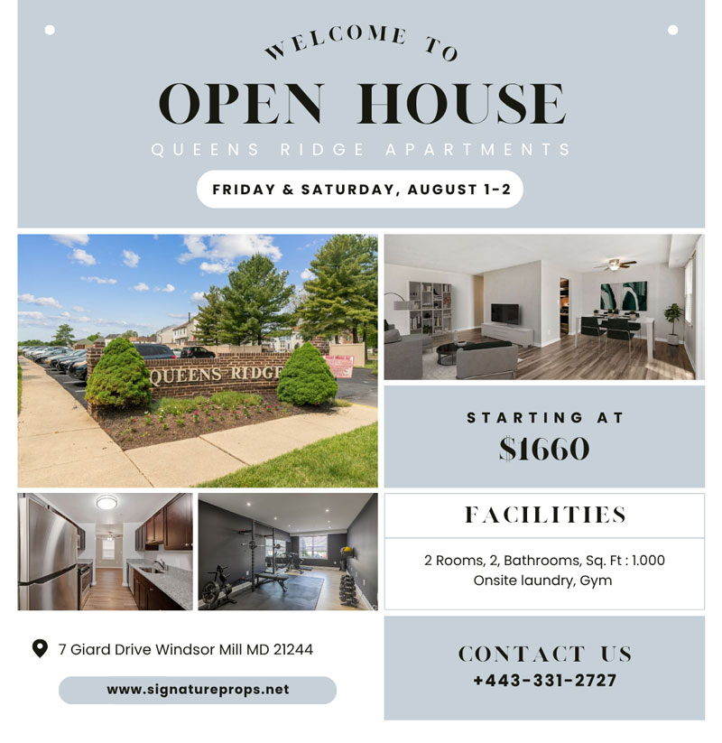 Welcome to Open House Queens Ridge Apartments Friday & Saturday, August 1-2