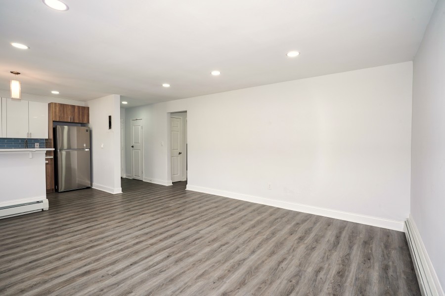 open living space with wooden floor