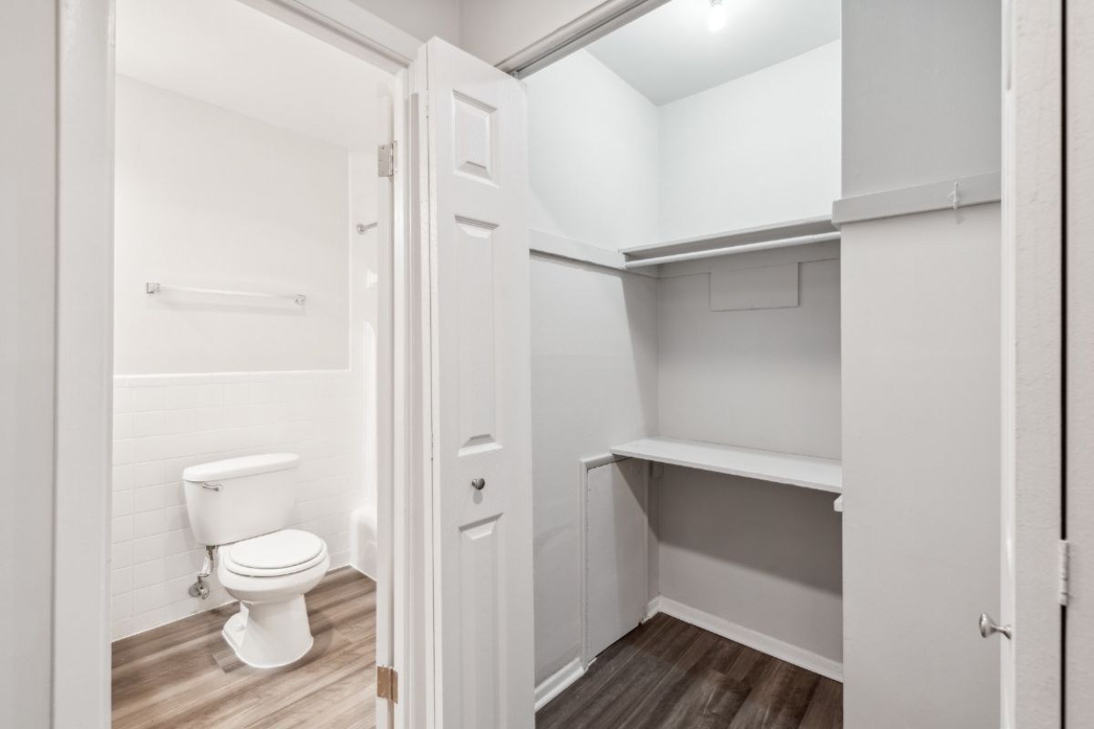 white bathroom entrance and closet