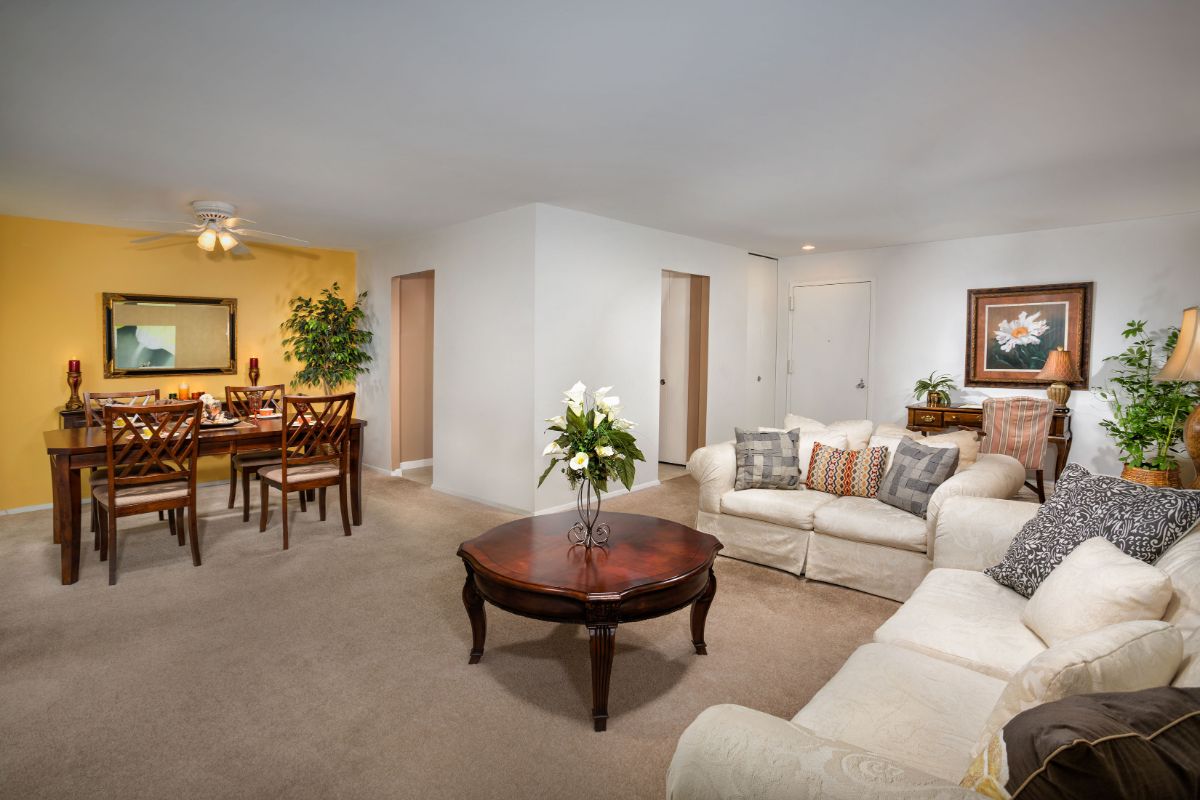 different view of staged apartment living space