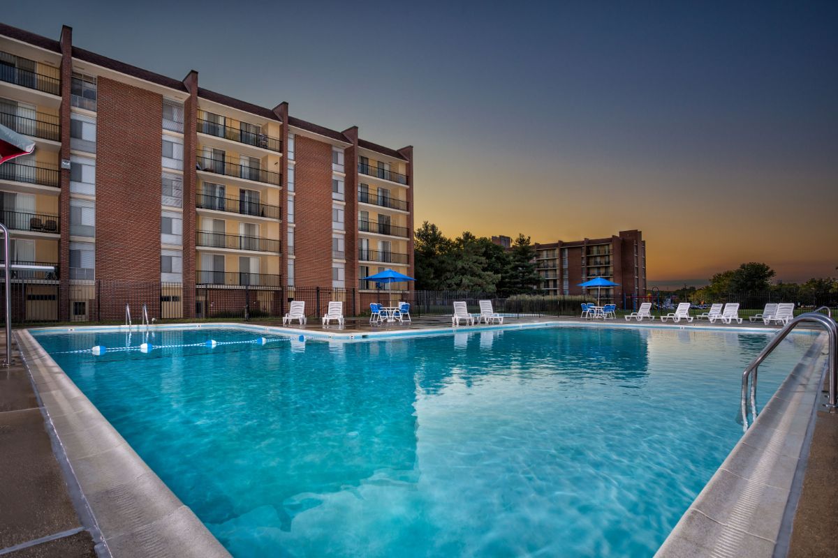 night time ground view of outdoor pool