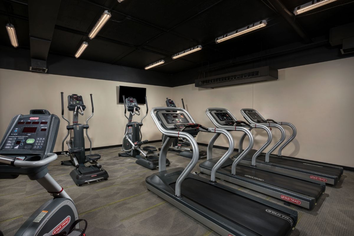 indoor exercise facility with multiple workout machines